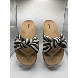 Qupid  Women's Sandals Black Beige Bow Slip on Platform Haidy Size‎ 5.5